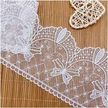 SuiGlory Lace Trim Ribbon, Wide Embroidery Floral Sewing Lace Trim for DIY Craft Sewing, Wedding/Bridal Decoration, Home Decoration, Packaging, 5 Yards (White Bowknot)