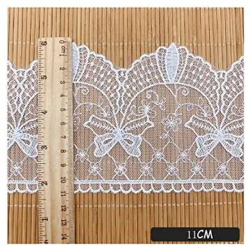 SuiGlory Lace Trim Ribbon, Wide Embroidery Floral Sewing Lace Trim for DIY Craft Sewing, Wedding/Bridal Decoration, Home Decoration, Packaging, 5 Yards (White Bowknot)