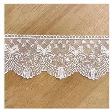 SuiGlory Lace Trim Ribbon, Wide Embroidery Floral Sewing Lace Trim for DIY Craft Sewing, Wedding/Bridal Decoration, Home Decoration, Packaging, 5 Yards (White Bowknot)
