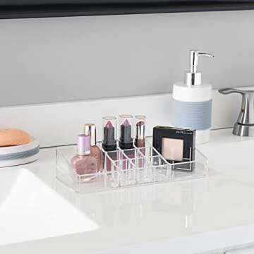 Home Basics Multi-Functional Plastic 11 Compartment Makeup Organizer Nail Polish, Lipstick, Eyeliner, Foundation, Blush, for Vanities, Counter-top, Dressers, Clear