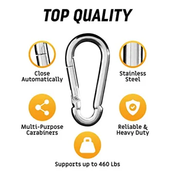 Carabiner Clip 5 Pack - Multipurpose Heavy Duty Carabiner - Snap Hooks - Carabiner Heavy Duty - Small Carabiner Clip - Large Carabiner Clip - Clips for Keys - Carribeaner Hook (3.2 Inch)
