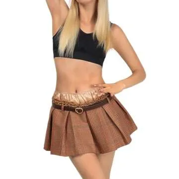 DAZCOS Women’s Low Waist Plaid Skirt with Shorts Belt