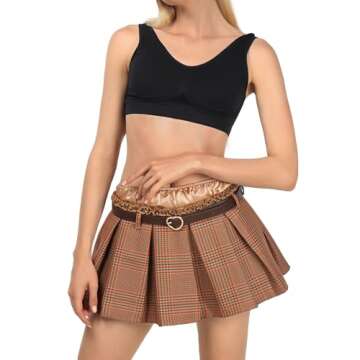 DAZCOS Women’s Low Waist Plaid Skirt with Shorts Belt
