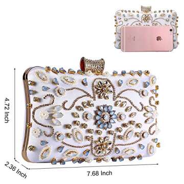 Clocolor Crystal Clutch Evening Bags and Clutches for Women Beaded Rhinestone Purse (Silver)