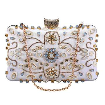 Clocolor Crystal Clutch Evening Bags and Clutches for Women Beaded Rhinestone Purse (Silver)