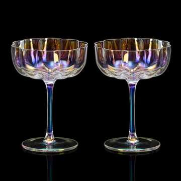 Khen Flower Vintage Wavy Glass Coupes Set - 4 Colorful Iridescent Glasses