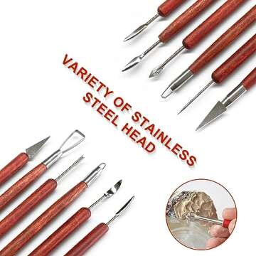 Clay Sculpting Tools, 6 PCS Double-Ended Stainless Steel Polymer Clay Tools, Wooden Handle Pottery T...