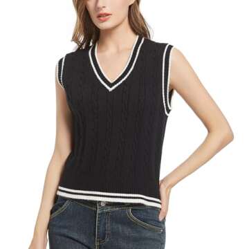 RefindWin Women's Casual V Neck Cable Knit Sweater Vest Solid Sleeveless Tank Tops Women Vest 2024 Black 2XL