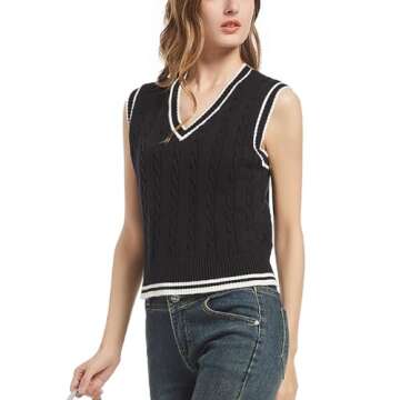 RefindWin Women's Casual V Neck Cable Knit Sweater Vest Solid Sleeveless Tank Tops Women Vest 2024 Black 2XL