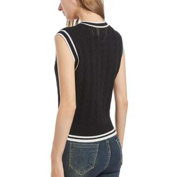 RefindWin Women's Casual V Neck Cable Knit Sweater Vest Solid Sleeveless Tank Tops Women Vest 2024 Black 2XL