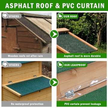 ECOLINEAR 80” Chicken Coop, Waterproof Wooden Hen House for 2-4 Chickens, Outdoor Chicken House with Nesting Box, Removable Tray, PVC Cover, Run, for Garden Backyard Cage