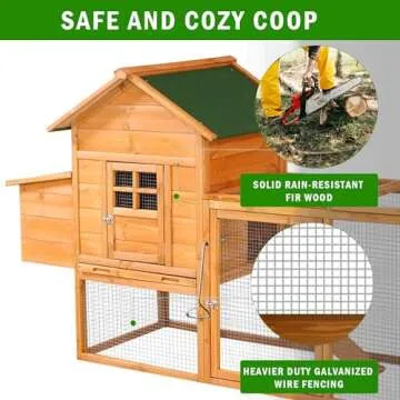ECOLINEAR 80” Chicken Coop, Waterproof Wooden Hen House for 2-4 Chickens, Outdoor Chicken House with Nesting Box, Removable Tray, PVC Cover, Run, for Garden Backyard Cage