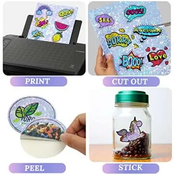 20 Sheets Holographic Printable Sticker Paper, 8.5x11 Inch Vinyl Sticker Paper for Inkjet & Laser Printer, Waterproof Dries Quickly Sticker Paper - Diamond/Rainbow/Glossy White/Star