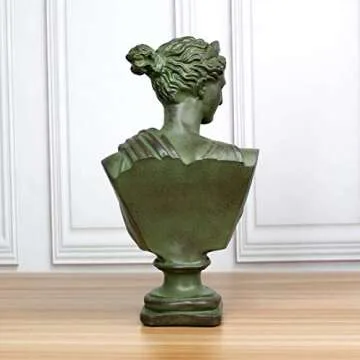 Beonueni 12 Inch Roman Goddess of Wisdom Bust Statue Gypsum Statue Replica Sculpture Figurine Home Decor Resin Crafts for Sketch Practice Artist (Vintage Green)