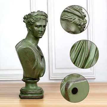 Beonueni 12 Inch Roman Goddess of Wisdom Bust Statue Gypsum Statue Replica Sculpture Figurine Home Decor Resin Crafts for Sketch Practice Artist (Vintage Green)