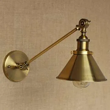 Adjustable Arm Wall Light Fixtures Brass Finish 1 Light Wall Sconce - LITFAD 7" Industrial swing arm wall lamp Mounted Lighting Fixture with Cone Shade Library Light Brass