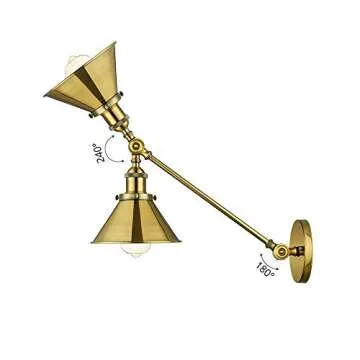 Adjustable Arm Wall Light Fixtures Brass Finish 1 Light Wall Sconce - LITFAD 7" Industrial swing arm wall lamp Mounted Lighting Fixture with Cone Shade Library Light Brass