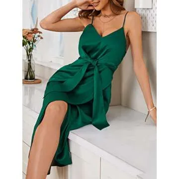 CUPSHE Emerald Green Slip Satin Wrap Midi Dress