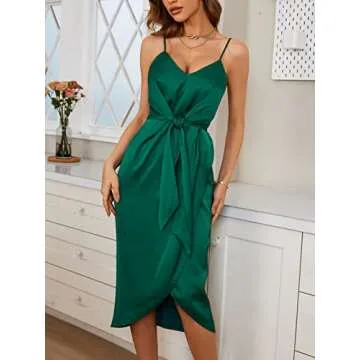 CUPSHE Emerald Green Slip Satin Wrap Midi Dress