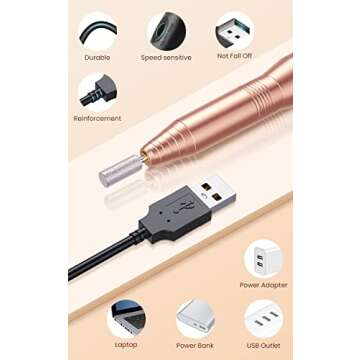 Professional Acrylic Nail Drill, USB Electric Nail Drill Machine, Portable Electrical Nail File Kit ...