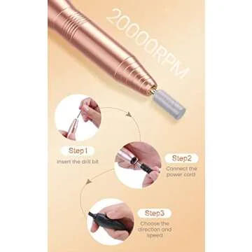 Professional Acrylic Nail Drill, USB Electric Nail Drill Machine, Portable Electrical Nail File Kit for Gel Nails and Home Salon, Manicure Pedicure Polishing Shape Tools, Gold