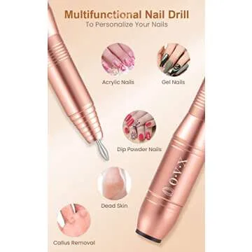 Professional Acrylic Nail Drill, USB Electric Nail Drill Machine, Portable Electrical Nail File Kit for Gel Nails and Home Salon, Manicure Pedicure Polishing Shape Tools, Gold
