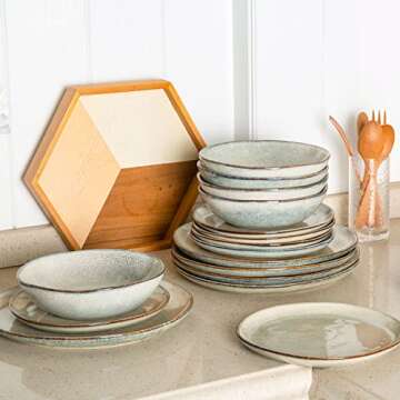 AmorArc Ceramic Dinnerware Sets,Handmade Reactive Glaze Plates and Bowls Set,Highly Chip and Crack Resistant | Dishwasher & Microwave Safe Dishes Set,Service for 6 (18pc)