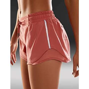 CRZ YOGA Athletic Shorts for Women with Zip Pocket, 2.5" Mid Waist Mesh Liner Shorts for Running Gym Workout Red Bronzer Small