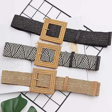 YUCFOREN Women Skinny Dress Belt Stylish Straw Woven Waist Band
