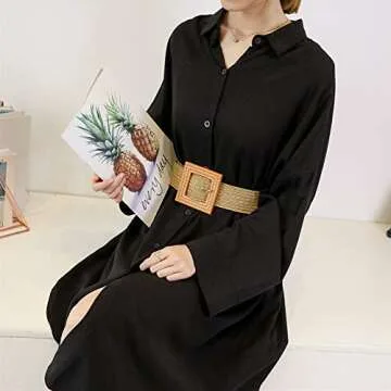 YUCFOREN Women Skinny Dress Belt Stylish Straw Woven Waist Band