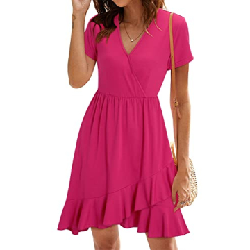 ULTRANICE Women Spring Summer Dress 2024 Casual Short Sleeve V Neck Flowy Wrap Dresses Vacation Outf...