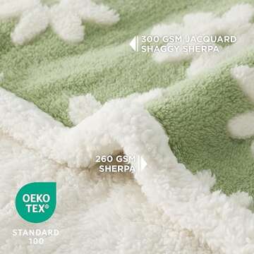 Lesure Waterproof Puppy Blanket for Small Dogs - Washable Double Sided Dog Blankets with Warm Jacquard Shag and Soft Sherpa Fleece, Pet Cat Blanket for Couch Protection, 3D Textured Cloud, Green