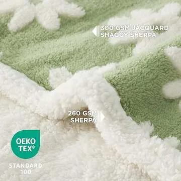 Lesure Waterproof Puppy Blanket for Small Dogs - Washable Double Sided Dog Blankets with Warm Jacquard Shag and Soft Sherpa Fleece, Pet Cat Blanket for Couch Protection, 3D Textured Cloud, Green