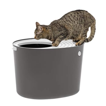 Stylish IRIS USA Top Entry Cat Litter Box with Scoop