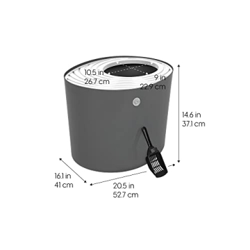 Stylish IRIS USA Top Entry Cat Litter Box with Scoop