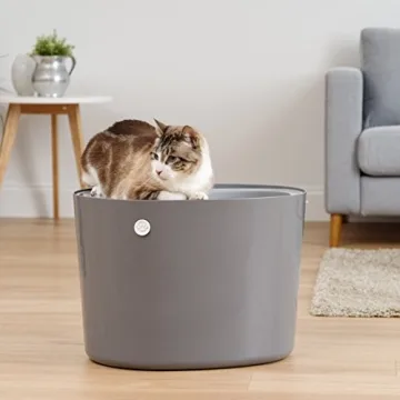 Stylish IRIS USA Top Entry Cat Litter Box with Scoop