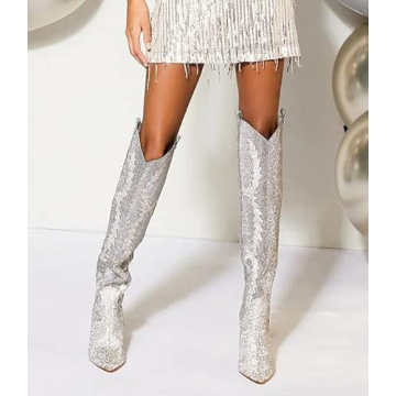 Stylish Rhinestone Cowboy Boots for Women - 8cm Heels