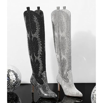 Stylish Rhinestone Cowboy Boots for Women - 8cm Heels