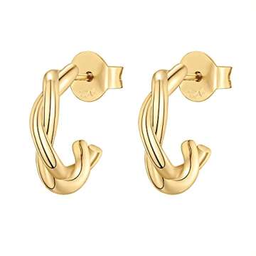 PAVOI 14K Yellow Gold Plated 925 Sterling Silver Post Twisted Open Hoop Earrings Women's Small Braided Hoop Earring