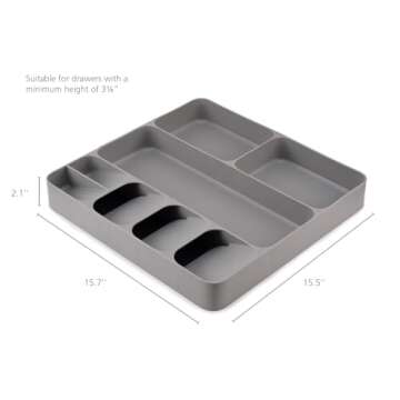 Joseph Joseph DrawerStore Compact Utensil Organizer For Kitchen Drawer Silverware, Flatware Tray, Large, Grey