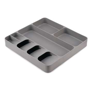 Joseph Joseph DrawerStore Compact Utensil Organizer For Kitchen Drawer Silverware, Flatware Tray, Large, Grey
