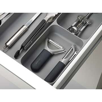 Joseph Joseph DrawerStore Compact Utensil Organizer For Kitchen Drawer Silverware, Flatware Tray, Large, Grey