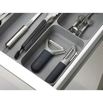 Joseph Joseph DrawerStore Compact Utensil Organizer For Kitchen Drawer Silverware, Flatware Tray, Large, Grey