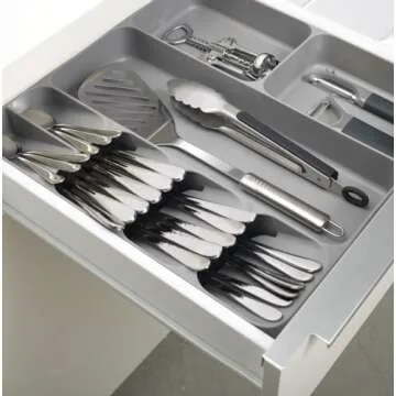 Joseph Joseph DrawerStore Compact Utensil Organizer For Kitchen Drawer Silverware, Flatware Tray, Large, Grey