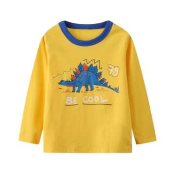 BIBNice Boys Long Sleeve Shirts Toddler Fall Top Kids Cotton Clothes 3 Pack Size 4T