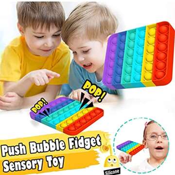 Pop its Fidget Toy Pop It's Bubble Sensory Fidget Toy Autism Special Needs Stress Reliever, Squeeze Sensory Toy, Relieve Stress, Help Restore Emotions 2PCS Rainbow (Raibow)