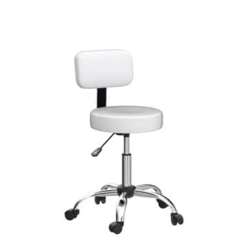 Drafting Adjustable Stool with Back – Salon Adjustable Height Stool, Adjustable Stool, Stool with Wheels for Comfort and Flexibility –Barstools with Wheels, Massage Chair with Backsupport - White
