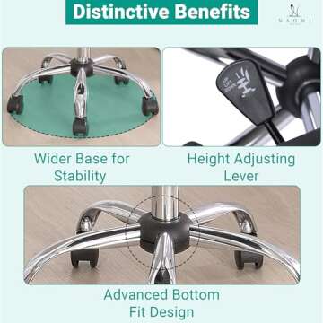 Drafting Adjustable Stool with Back – Salon Adjustable Height Stool, Adjustable Stool, Stool with Wheels for Comfort and Flexibility –Barstools with Wheels, Massage Chair with Backsupport - White