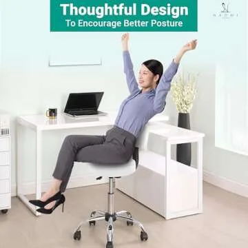 Drafting Adjustable Stool with Back – Salon Adjustable Height Stool, Adjustable Stool, Stool with Wheels for Comfort and Flexibility –Barstools with Wheels, Massage Chair with Backsupport - White