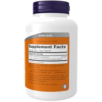 NOW Foods Supplements, 5-HTP (5-hydroxytryptophan) 50 mg, Neurotransmitter Support*, 180 Veg Capsules